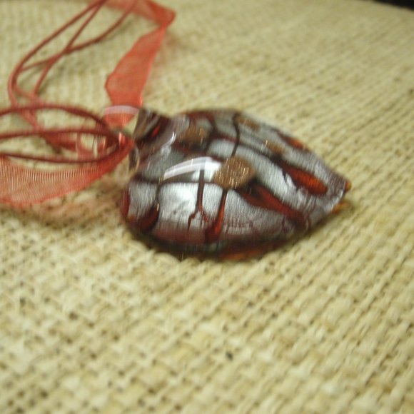 Murano Glass Red & Silver Heart Pendant Necklace - Picture 6 of 13